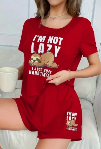 Kadın Kısa Kollu Bisiklet Yaka Baskılı Viskon Bluz Ve şort Ikili Takım