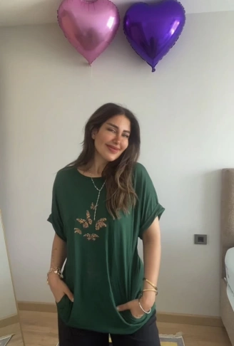 Kadın Kısa Kollu Bisiklet Yaka Cepli Kelebek Baskılı Viskon Elbise