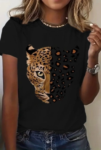 Kadın Kısa Kollu Bisiklet Yaka Desenli Viskon Bluz