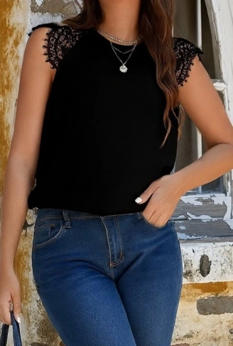 Kadın Kısa Kollu Bisiklet Yaka Ithal Krep Bluz