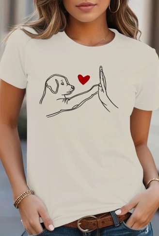 Kadın Kısa Kollu Bisiklet Yaka Köpek Baskılı Viskon Bluz