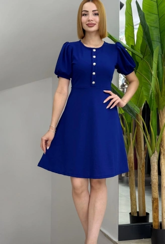 Kadın Kısa Kollu Bisiklet Yaka önden Düğmeli Ithal Krep Elbise