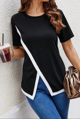 Kadın Kısa Kollu Bisiklet Yaka Viskon Bluz