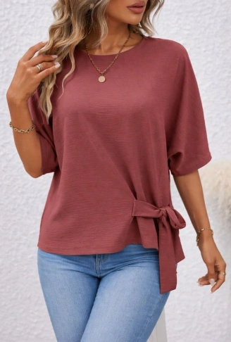 Kadın Kısa Kollu Bisiklet Yaka Yandan Bağcıklı Aerobin Bluz