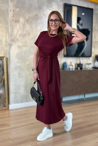 Kadın Kısa Kollu Bisiklet Yaka Yandan Bağlamalı Viskon Iki Iplik Elbise