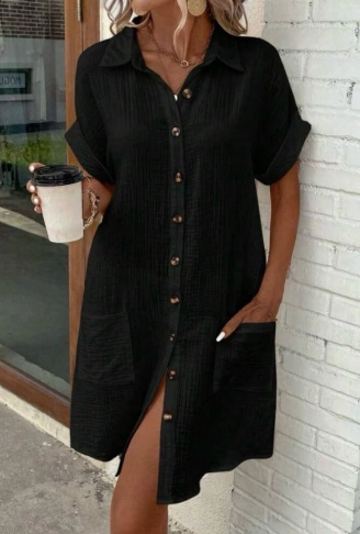 Kadın Kısa Kollu Bisiklet Yaka Yandan Yırtmaçlı Viskon Midi Elbise