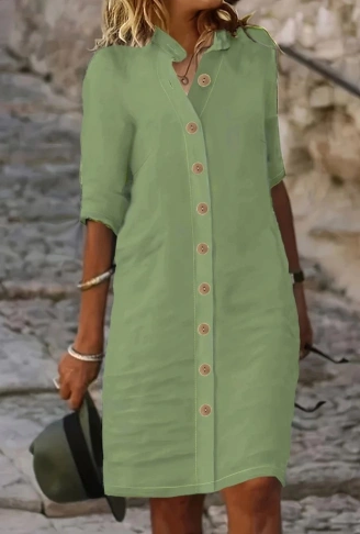 Kadın Kısa Kollu Hakim Yaka önden Düğmeli Kısa Müslim Elbise