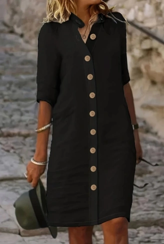 Kadın Kısa Kollu Hakim Yaka önden Düğmeli Kısa Müslim Elbise