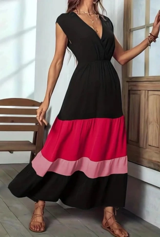 Kadın Kısa Kollu Kruvaze Yakalı çok Renkli Aerobin Elbise