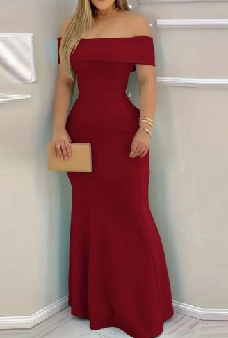 Kadın Kısa Kollu Madonna Yaka Belden Oturtmalı Uzun Ithal Krep Elbise