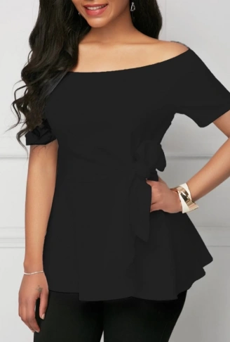 Kadın Kısa Kollu Madonna Yaka Yandan Bağlamalı Ithal Krep Bluz