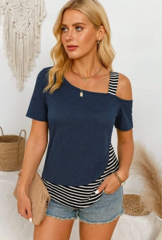 Kadın Kısa Kollu Omuzdan Askılı Viskon Bluz