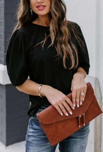 Kadın Kısa Kollu Pileli Balon Kol Bürümcük Bluz