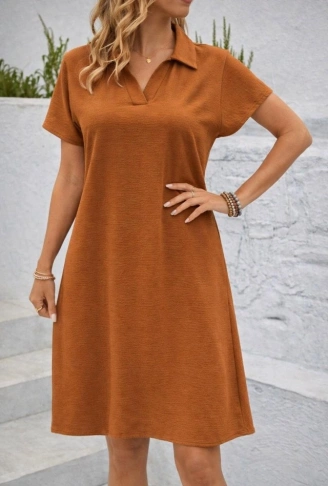 Kadın Kısa Kollu V Yaka Aerobin Kumaş Diz üstü Elbise
