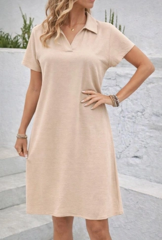 Kadın Kısa Kollu V Yaka Aerobin Kumaş Diz üstü Elbise