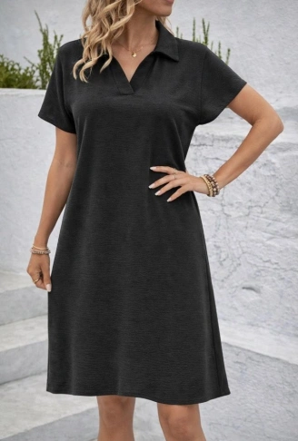 Kadın Kısa Kollu V Yaka Aerobin Kumaş Diz üstü Elbise