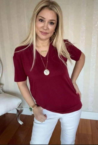 Kadın Kısa Kollu V Yaka Bluz