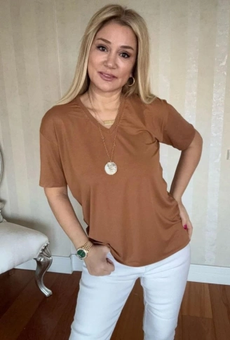 Kadın Kısa Kollu V Yaka Bluz