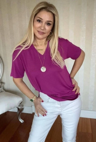 Kadın Kısa Kollu V Yaka Bluz