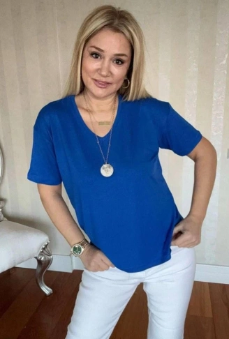 Kadın Kısa Kollu V Yaka Bluz