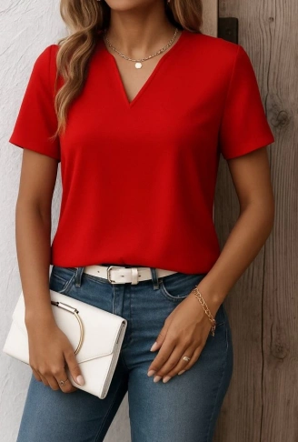 Kadın Kısa Kollu V Yakalı Ithal Krep Elbise