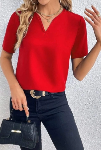 Kadın Kısa Kollu V Yakalı Ithal Krep Elbise