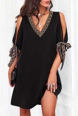 Kadın Kısa Kollu V Yakalı Kısa Sandy Elbise