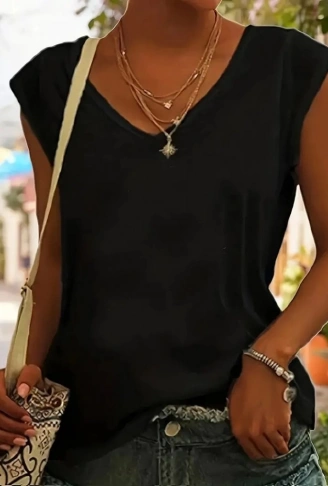 Kadın Kısa Kollu V Yakalı Viskon Bluz