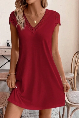 Kadın Kısa Kollu V Yakalı Viskon Elbise