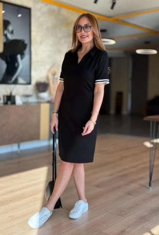 Kadın Kısa Kollu V Yakalı Viskon Iki Iplik Elbise