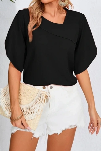 Kadın Kısa Kollu Yaka Ve Kol Detay Jesica Bluz