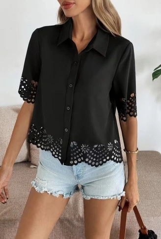 Kadın Kısa Kollu Yakalı önden Düğmeli Dubai Gömlek Bluz
