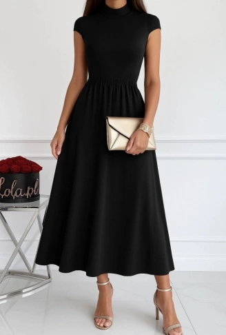 Kadın Kısa Kollu Yarı Balıkçı Yaka Viskon Elbise