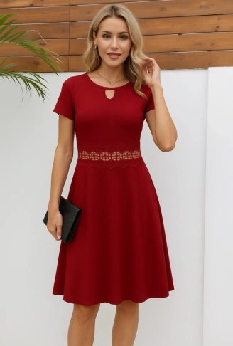 Kadın Kısa Kollu Yuvarlak Yaka Damla Detaylı Janjan Elbise
