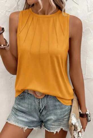 Kadın Kolsuz Bisiklet Yaka önden şerit Detaylı Viskon Bluz