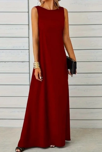 Kadın Kolsuz Kayık Yaka Maksi Janjan Krep Elbise