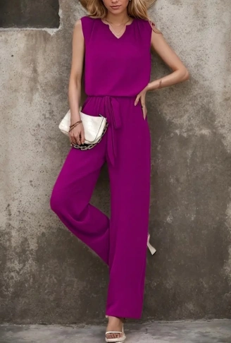 Kadın Kolsuz V Yakalı Aerobin Bluz Ve Belden Kuşaklı Pantolon Ikili Takım