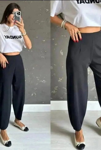 Kadın Krep Kumaş Balon Pantolon