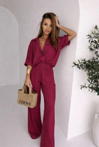 Kadın Krep Kumaş Gömlek Ve Ispanyol Paça Pantolon Ikili Takım