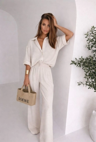 Kadın Krep Kumaş Gömlek Ve Ispanyol Paça Pantolon Ikili Takım