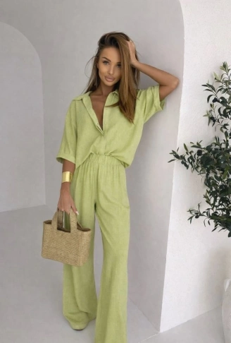 Kadın Krep Kumaş Gömlek Ve Ispanyol Paça Pantolon Ikili Takım