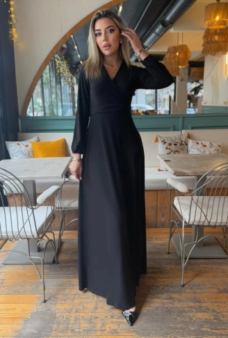 Kadın Kruvaze Yaka Maxi Boy Fırsat ürün Elbise