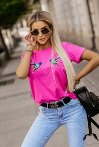 Kadın Kuş Desenli Süprem T-shirt