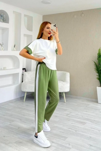 Kadın Modal Dokulu Kumaş Yanı şeritli Takım