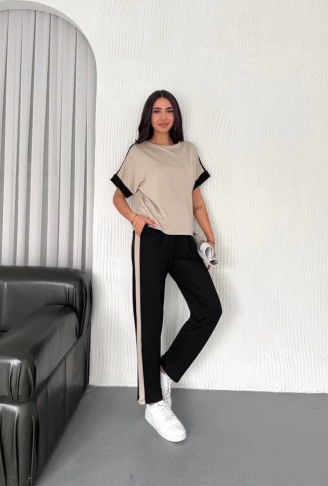 Kadın Modal Dokulu Kumaş Yanı şeritli Takım