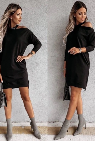 Kadın Omuz Detay İki İplik Mini Elbise