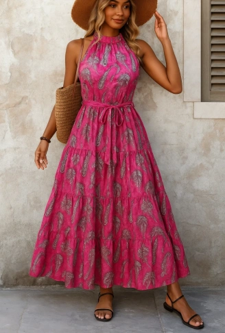 Kadın Omuzlardan Açık Boyundan Geçmeli Desenli Süprem Bluz