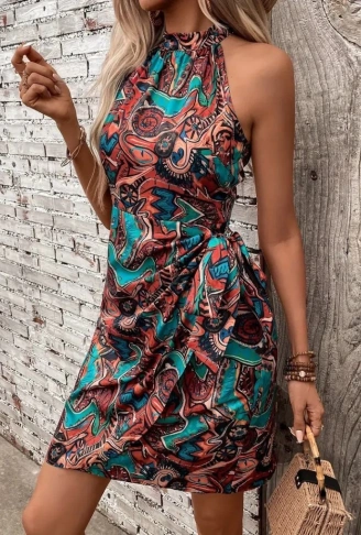 Kadın Omuzlardan Açık Yarı Balıkçı Yaka Yandan çapraz Bağlama Detaylı Süprem Kısa Elbise