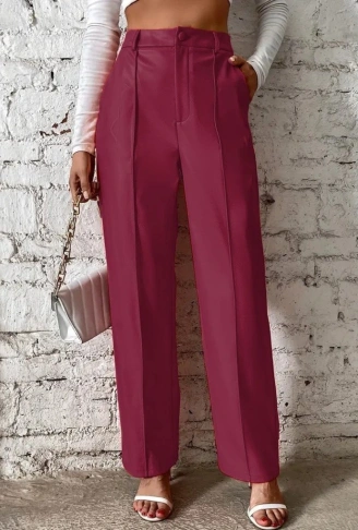 Kadın önden Fermuarlı Cepli Geniş Kesim Lame Deri Pantolon