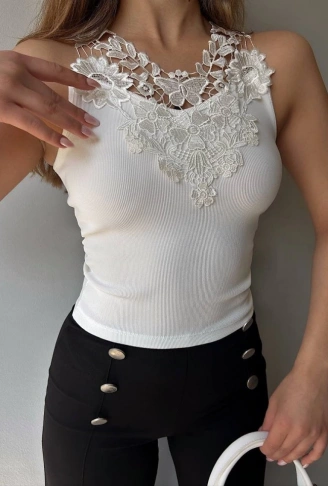 Kadın Ottoman Kumaş Dantel Detaylı Bluz